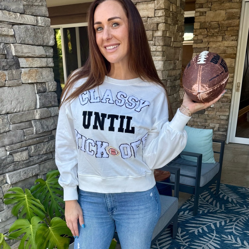White 'Classy Until Kickoff' Sweatshirt